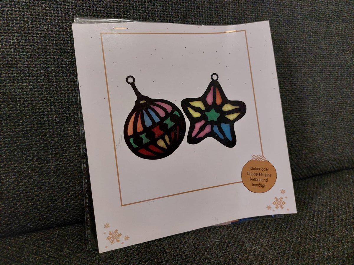 Kerst Knutselset - Maak je eigen kerstdecoratie - 2 hangers met transparante kleurfolie | Kerstknutselen voor kinderen - Knutselset Kerst - Kerst Knutselsetje Kids